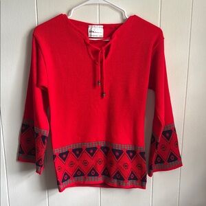 Duke Sportswear Red Geometric Pattern Tunic Knit Pullover Sz 34/36